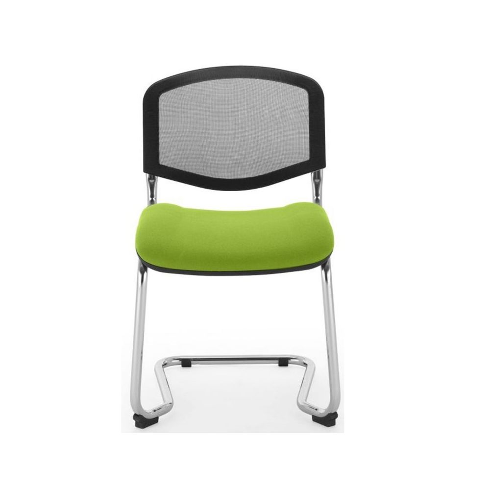 Посетителски стол Iso Swing, дамаска и мрежа, метална база хром, зелен
