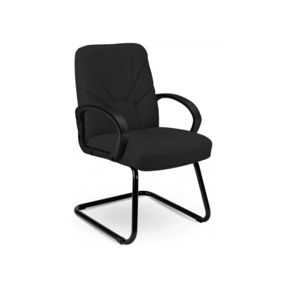 Посетителски стол Manager CF/LB SP, естествена кожа, метална база черна, фикс. подлакътници, черен