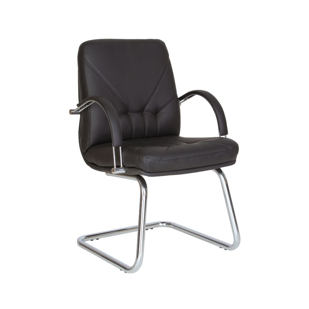 Посетителски стол Manager CF/LB SP, естествена кожа, метална база хром, фикс. подлакътници, черен