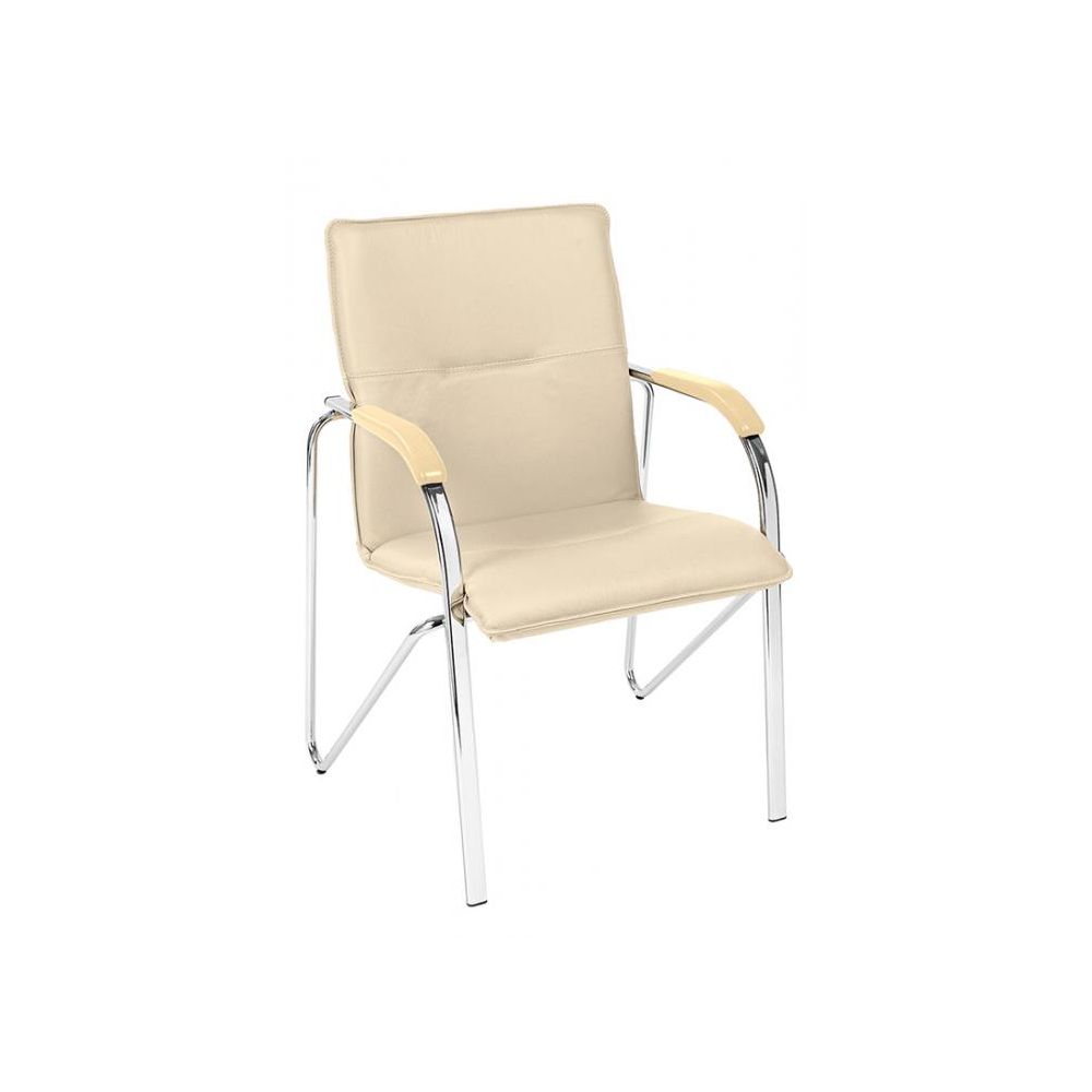 Посетителски стол Rumba, еко кожа, база хром, фиксирани подлакътници, бежов