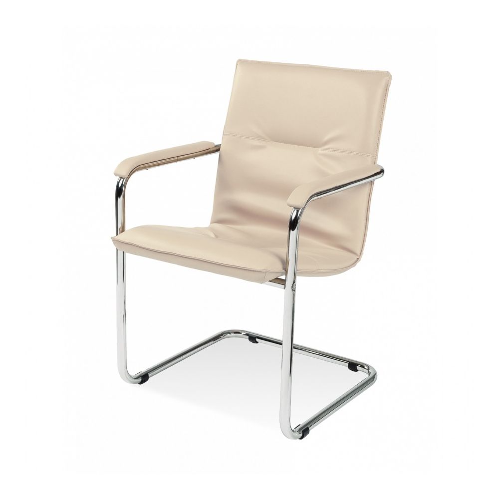 Посетителски стол Rumba, еко кожа, база хром, фиксирани подлакътници, сив