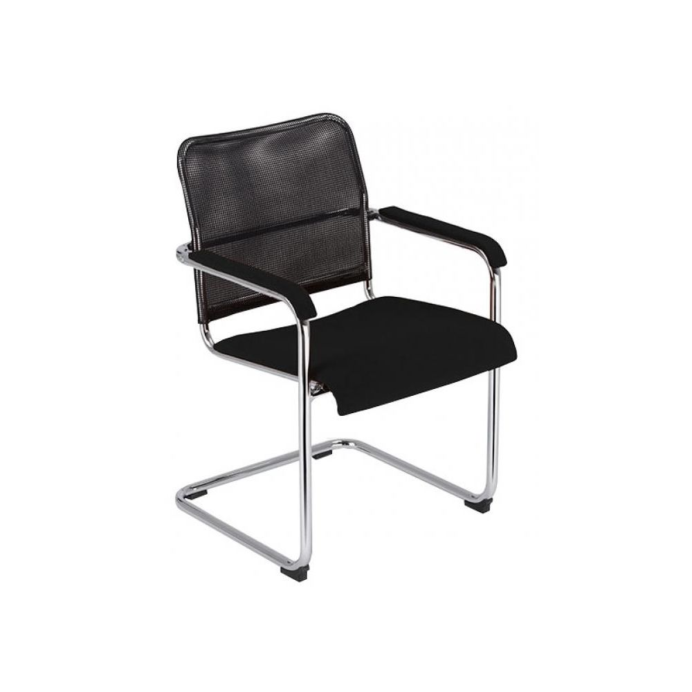 Посетителски стол Rumba Net, дамаска и мрежа, база хром, фиксирани подлакътници, черен