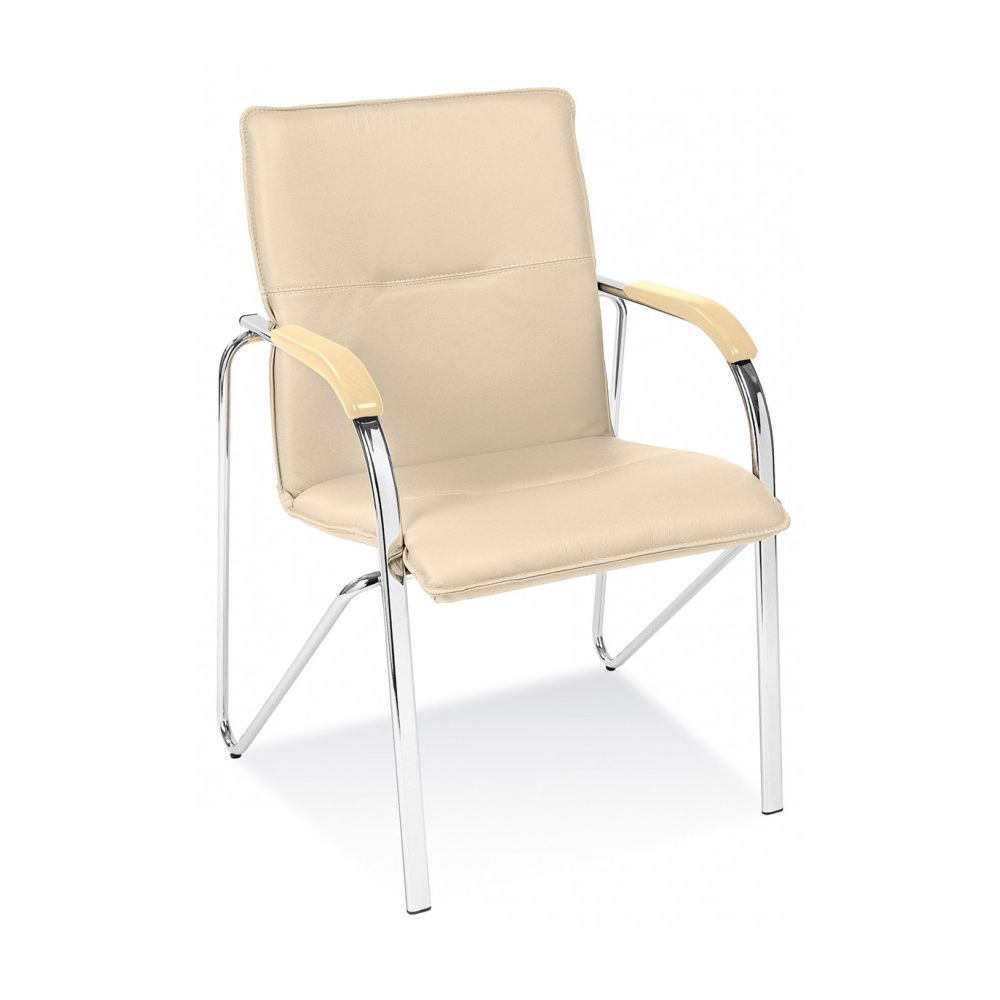 Посетителски стол Samba еко кожа, база хром, фиксирани подлакътници, бежов