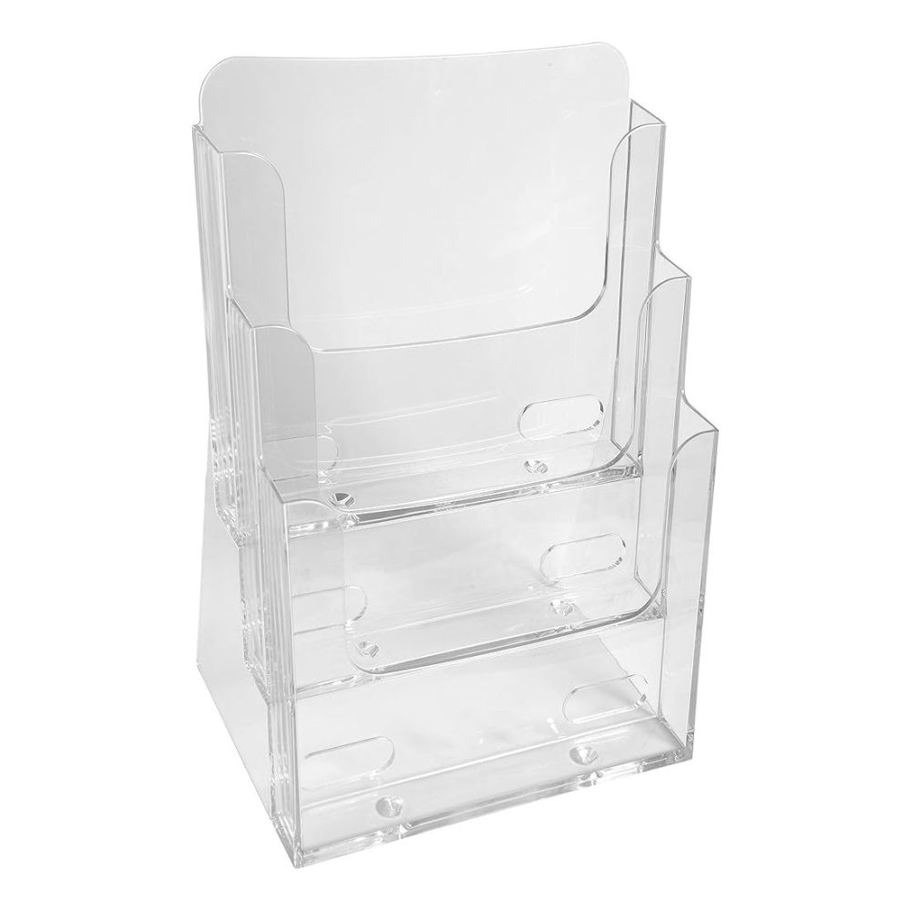 Поставка за брошури EXACOMPTA, А4, 155х237х339 мм, настолна, кристална, 3 отделения