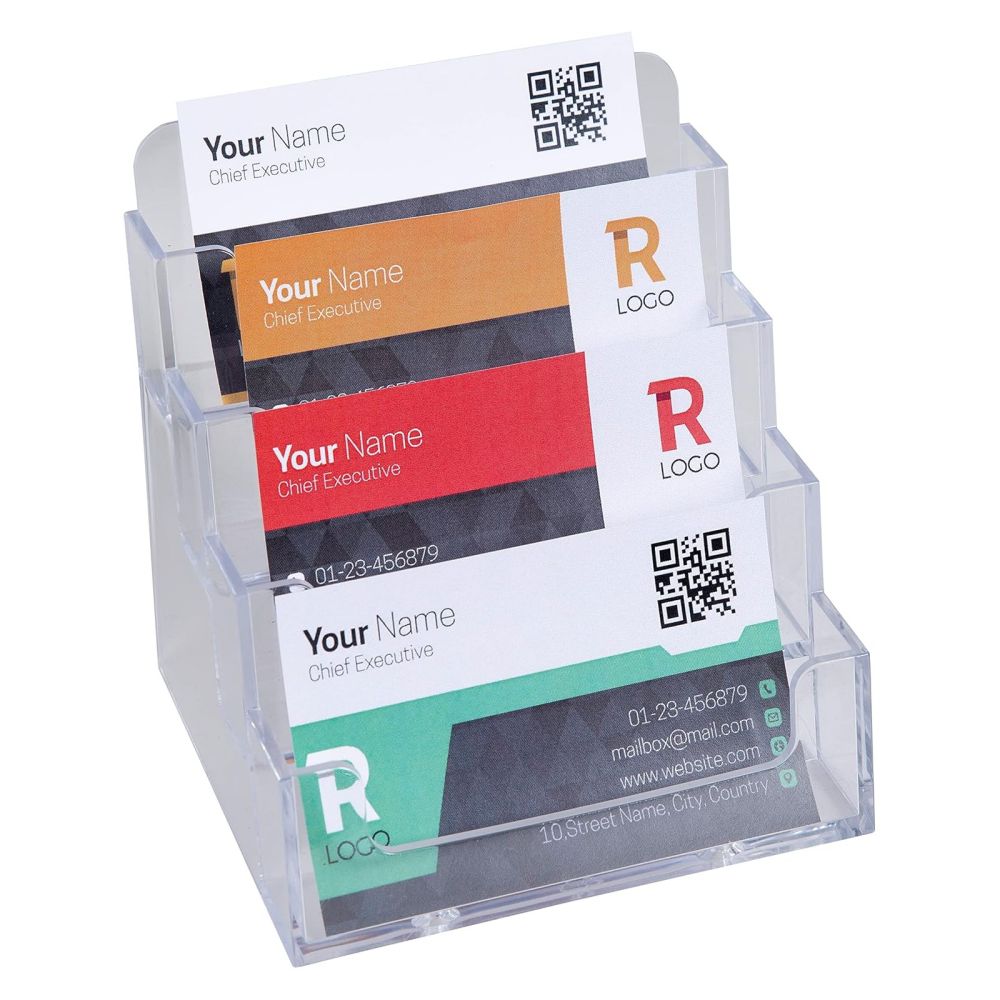 Поставка за визитки EXACOMPTA, 102x109х107 мм, настолна, кристална, 4 отделения