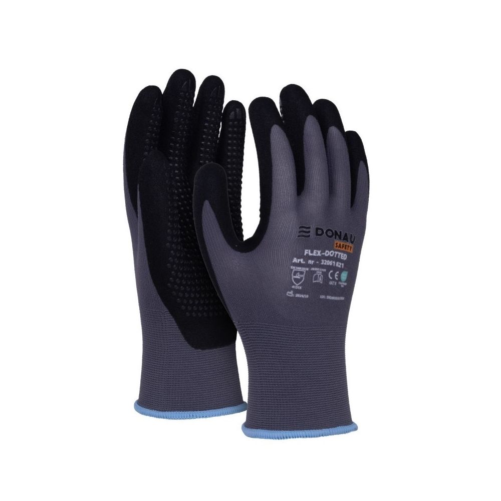 Предпазни ръкавици DONAU Safety Flex, текстил, нитрилно покритие, сиви, размер 10 (XL)