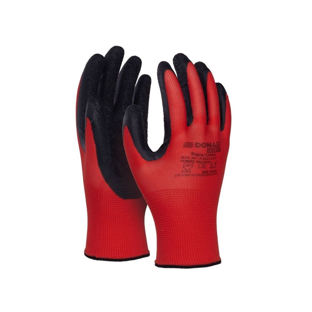 Предпазни ръкавици DONAU Safety, полиестер, латексово покритие, червени, размер 10 (XL)