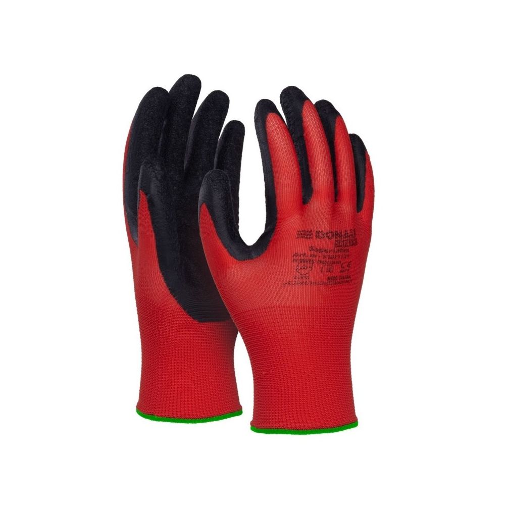 Предпазни ръкавици DONAU Safety, полиестер, латексово покритие, червени, размер 11 (XXL)