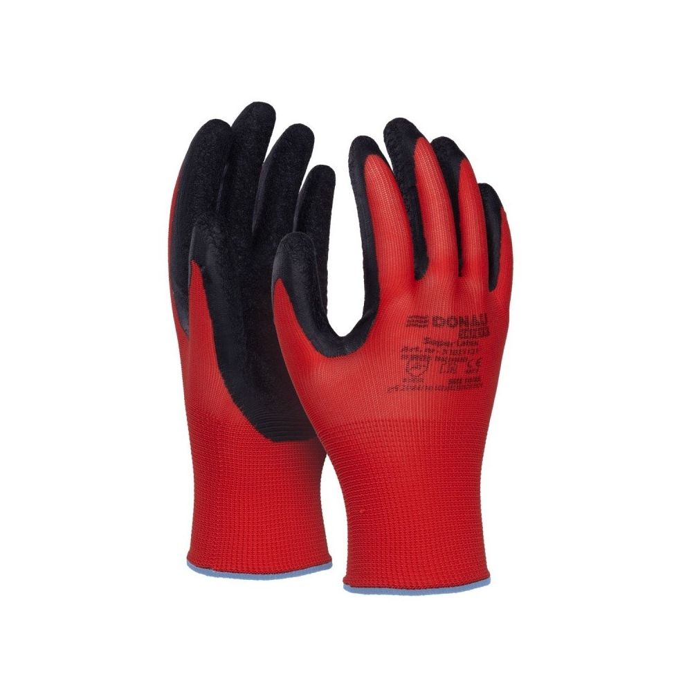 Предпазни ръкавици DONAU Safety, полиестер, латексово покритие, червени, размер 9 (L)