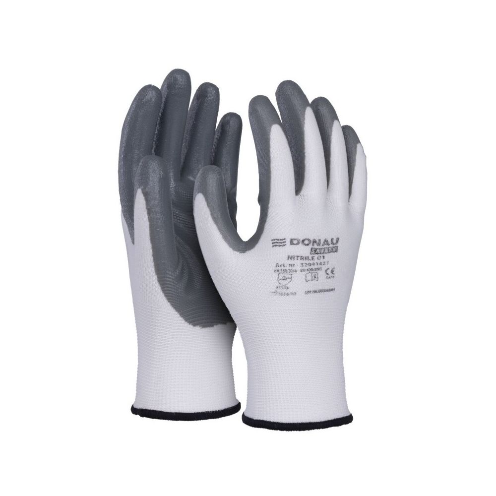 Предпазни ръкавици DONAU Safety, полиестер, нитрилно покритие, светлосиви, размер 10 (XL)