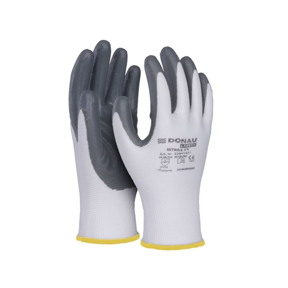 Предпазни ръкавици DONAU Safety, полиестер, нитрилно покритие, светлосиви, размер 8 (M)