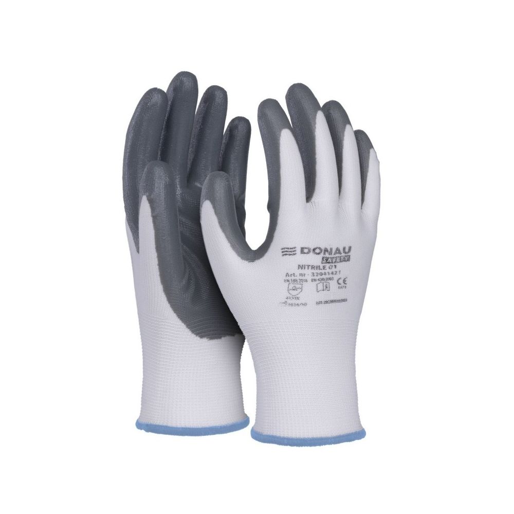 Предпазни ръкавици DONAU Safety, полиестер, нитрилно покритие, светлосиви, размер 9 (L)