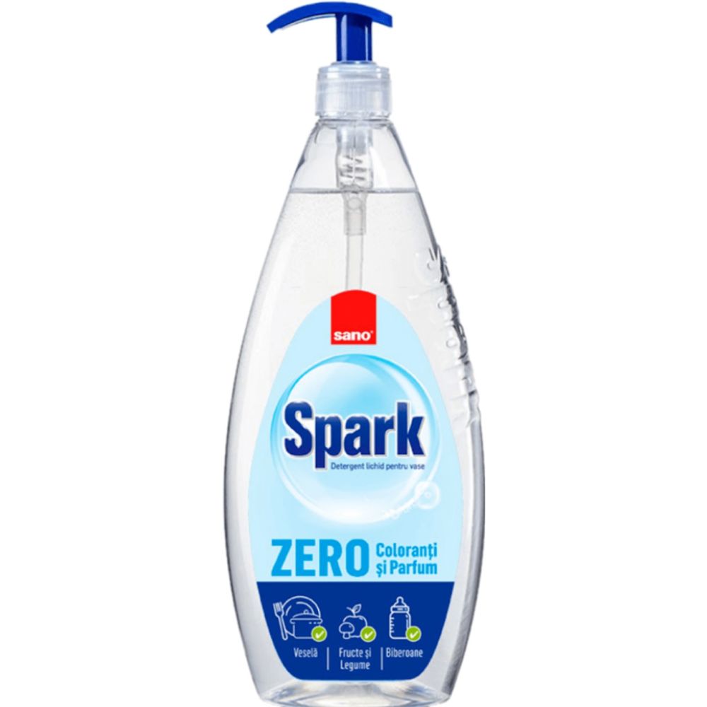 Препарат за съдове Sano Spark Zero без аромат и оцветители, 1 л