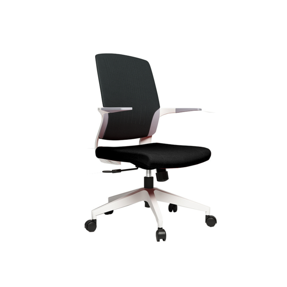 Работен стол BeYou, дамаска и полиамид, бяла PP база, фиксирани подлакътници, черен