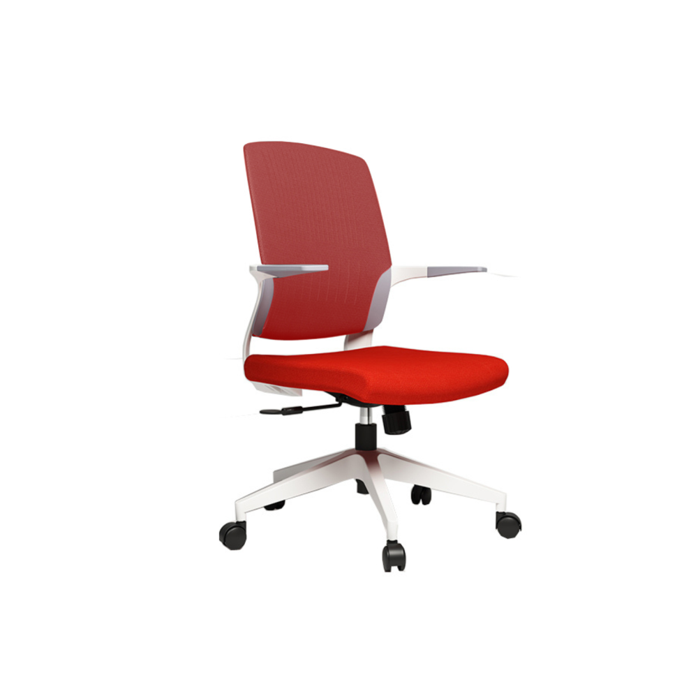 Работен стол BeYou, дамаска и полиамид, бяла PP база, фиксирани подлакътници, червен