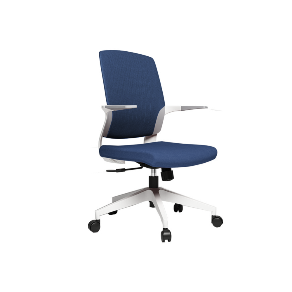 Работен стол BeYou, дамаска и полиамид, бяла PP база, фиксирани подлакътници, син