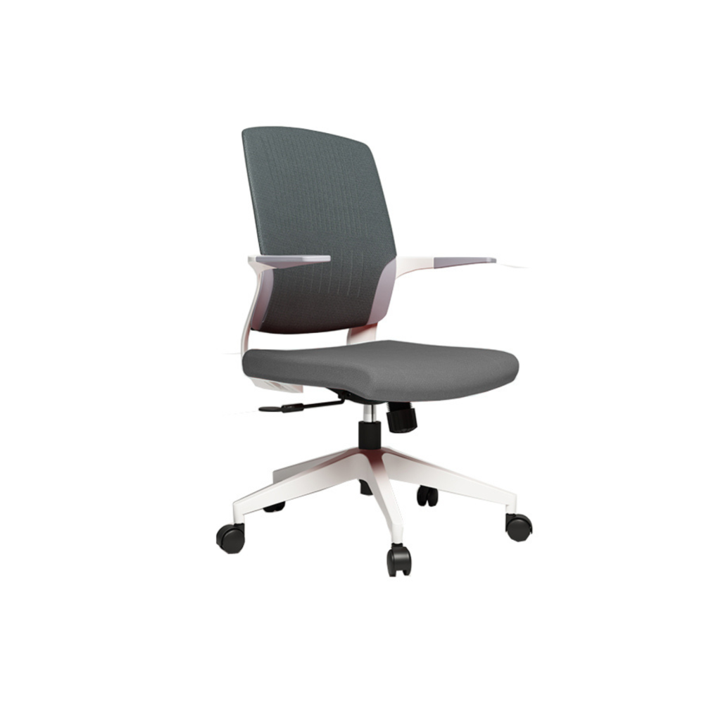 Работен стол BeYou, дамаска и полиамид, бяла PP база, фиксирани подлакътници, сив