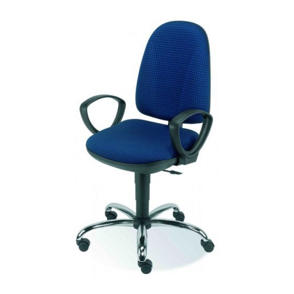 Работен стол Pegaz Steel, дамаска, база хром, фиксирани подлакътници, сив