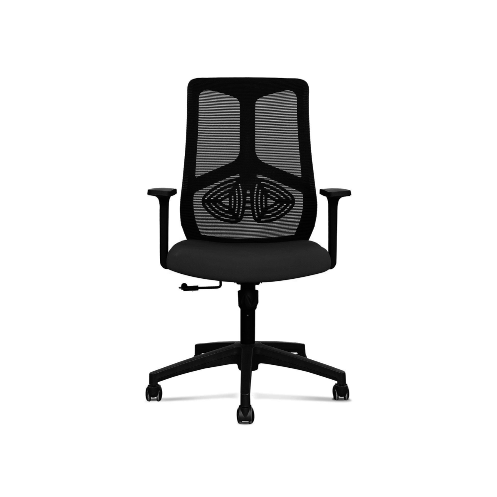 Работен стол STAR Black, мрежа и дамаска,черна PP база, фиксирани подлакътници,черен