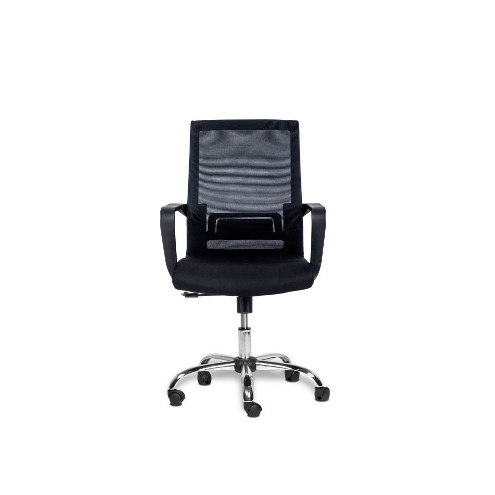 Работен стол Toro Chrome, мрежа и дамаска,база хром, фиксирани подклакътници, черен