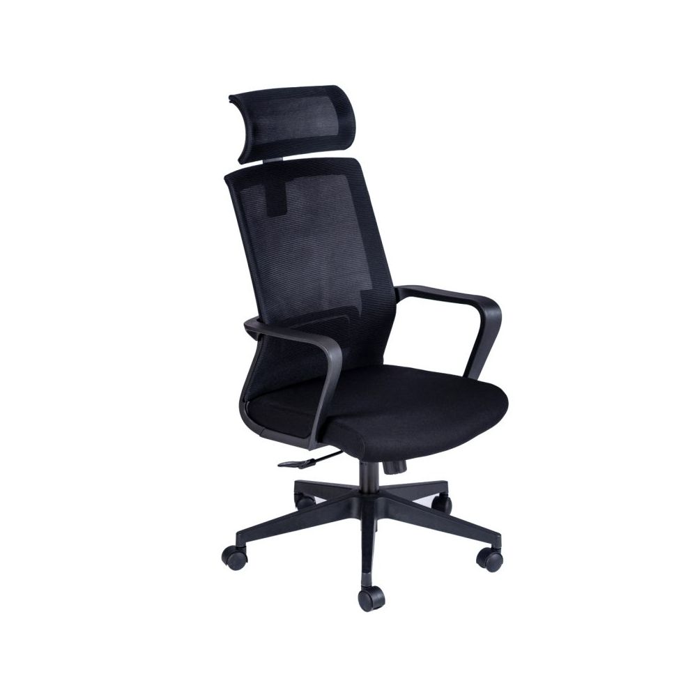 Работен стол TORO HB, мрежа и дамаска, черна PP база, черни фиксирани подлакътници, черен