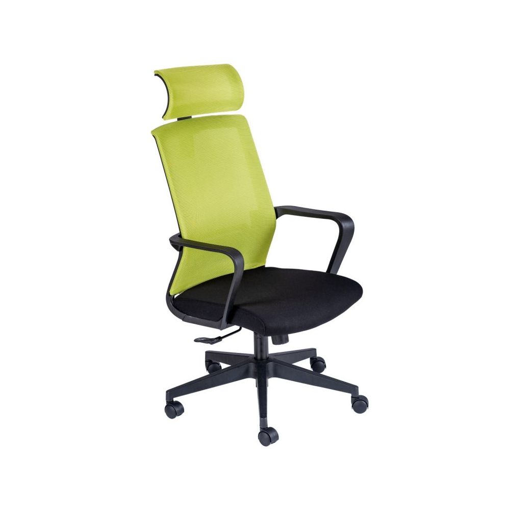 Работен стол TORO HB, мрежа и дамаска, черна PP база, черни фиксирани подлакътници, зелен