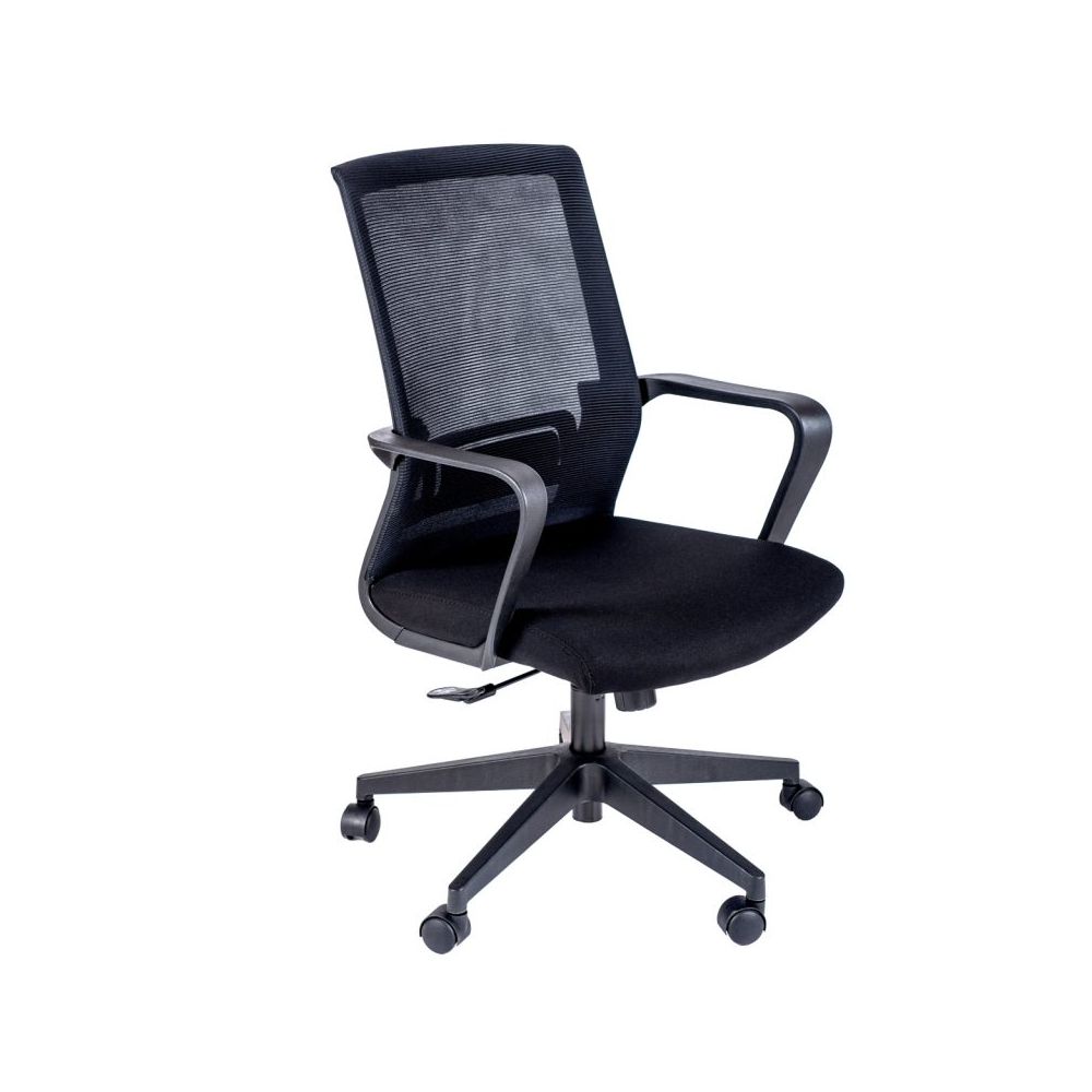 Работен стол TORO, мрежа и дамаска, черна PP база, черни фиксирани подлакътници, черен