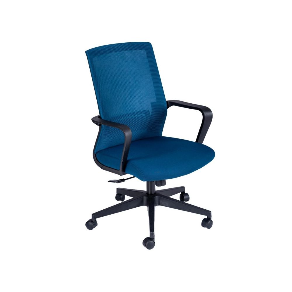 Работен стол TORO, мрежа и дамаска, черна PP база, черни фиксирани подлакътници, син