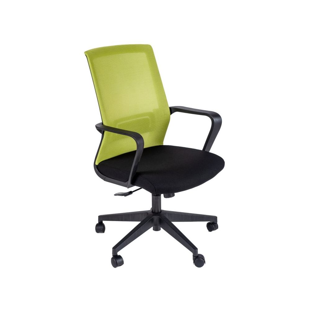 Работен стол TORO, мрежа и дамаска, черна PP база, черни фиксирани подлакътници, зелен