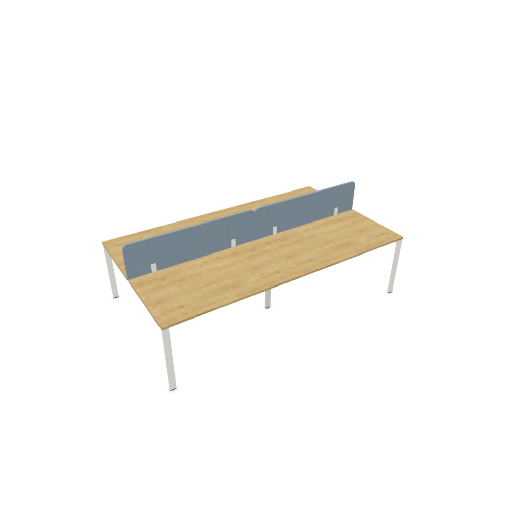 Работна станция с четири места SQart Workbench, син панел, бяла рамка,2800x1600x740 мм, Хикори