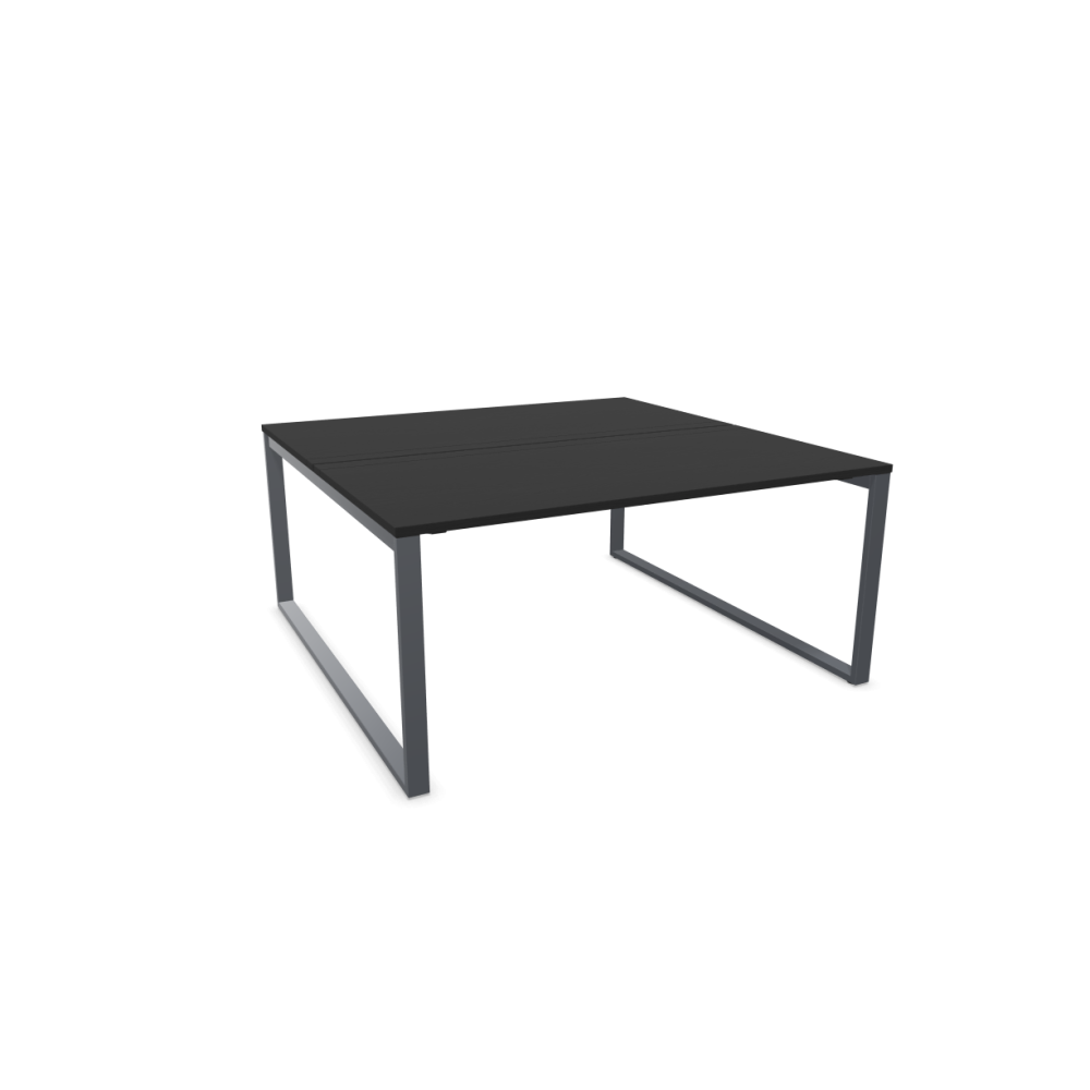 Работна станция с две места SQart Workbench, сива рамка, 1600x1600x740 мм, ПДЧ 25мм, черен графит