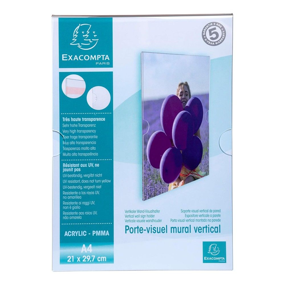 Рамка за стена EXACOMPTA, A4, 210х297 мм, вертикална, кристална, акрилна