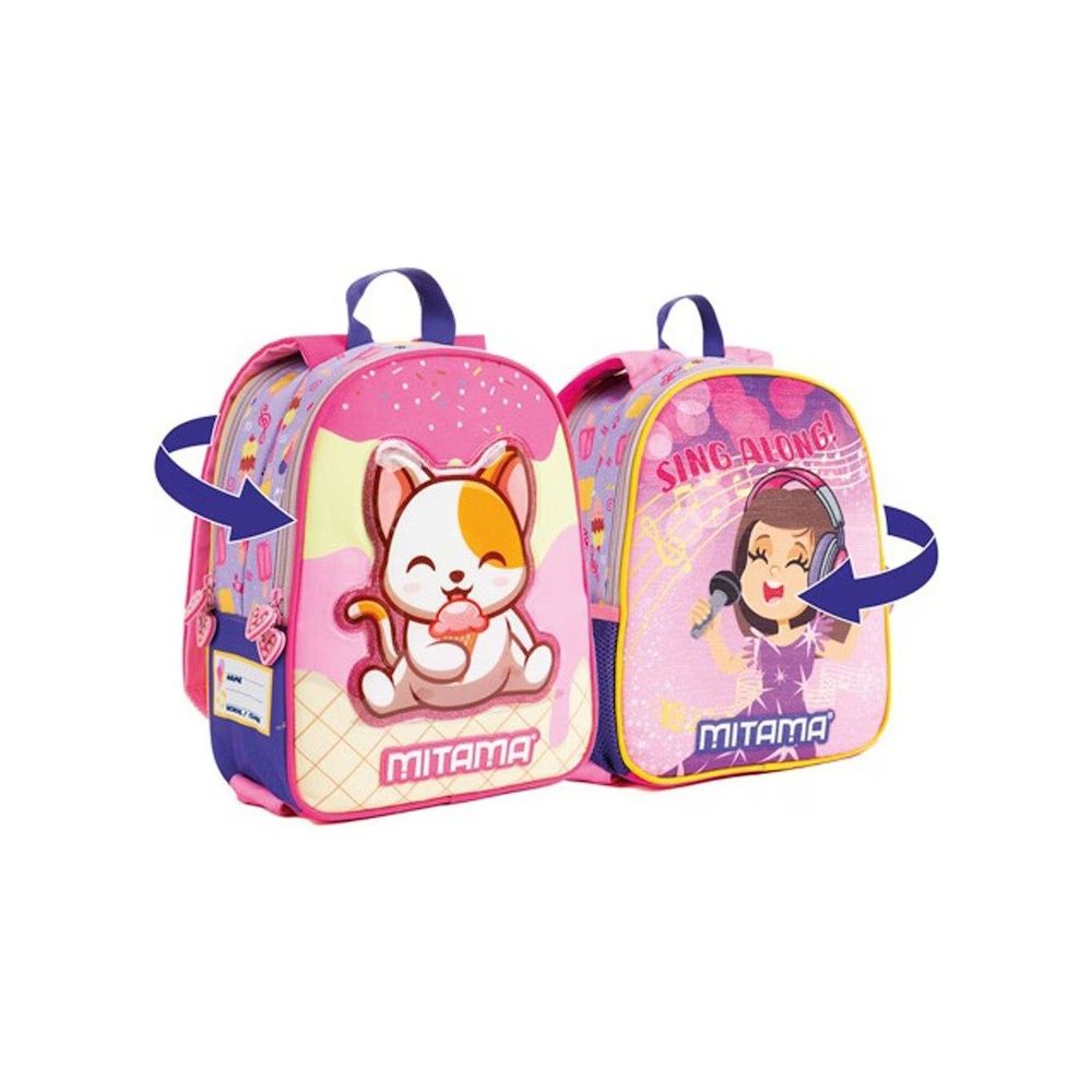 Раница за детска градина MITAMA Spinny CatSing, 2 лица, 2 отделения
