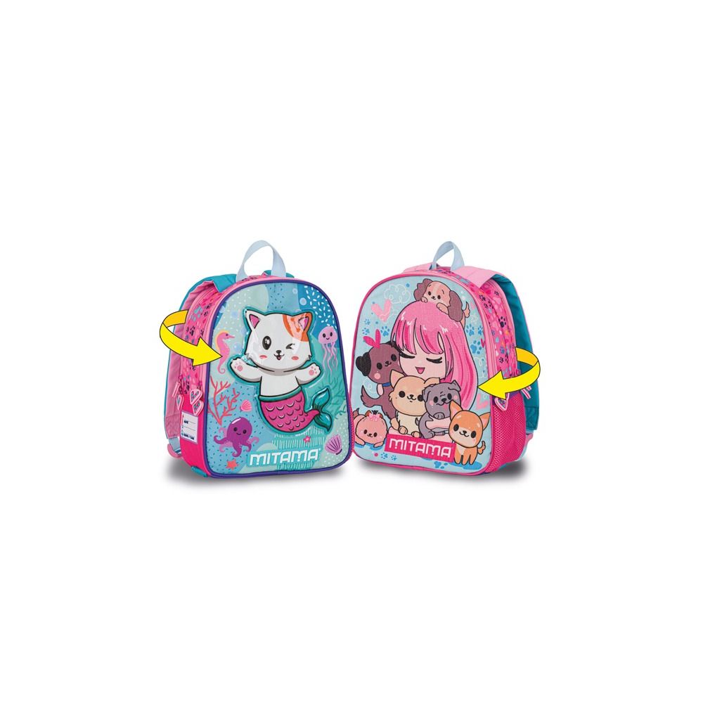 Раница за детска градина MITAMA Spinny PuppyCat, 2 лица, 2 отделения