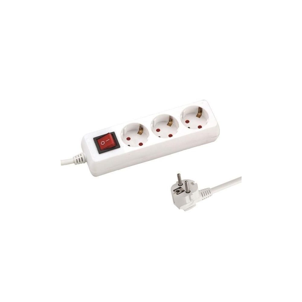 Разклонител Eurolamp, 3 гнезда с ключ, защита за деца, 1.5 м, бял