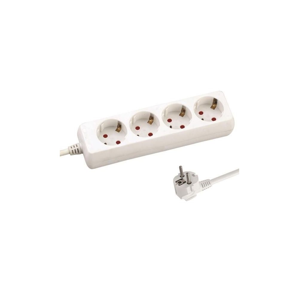 Разклонител Eurolamp, 4 гнезда без ключ, защита за деца, 3 м, бял