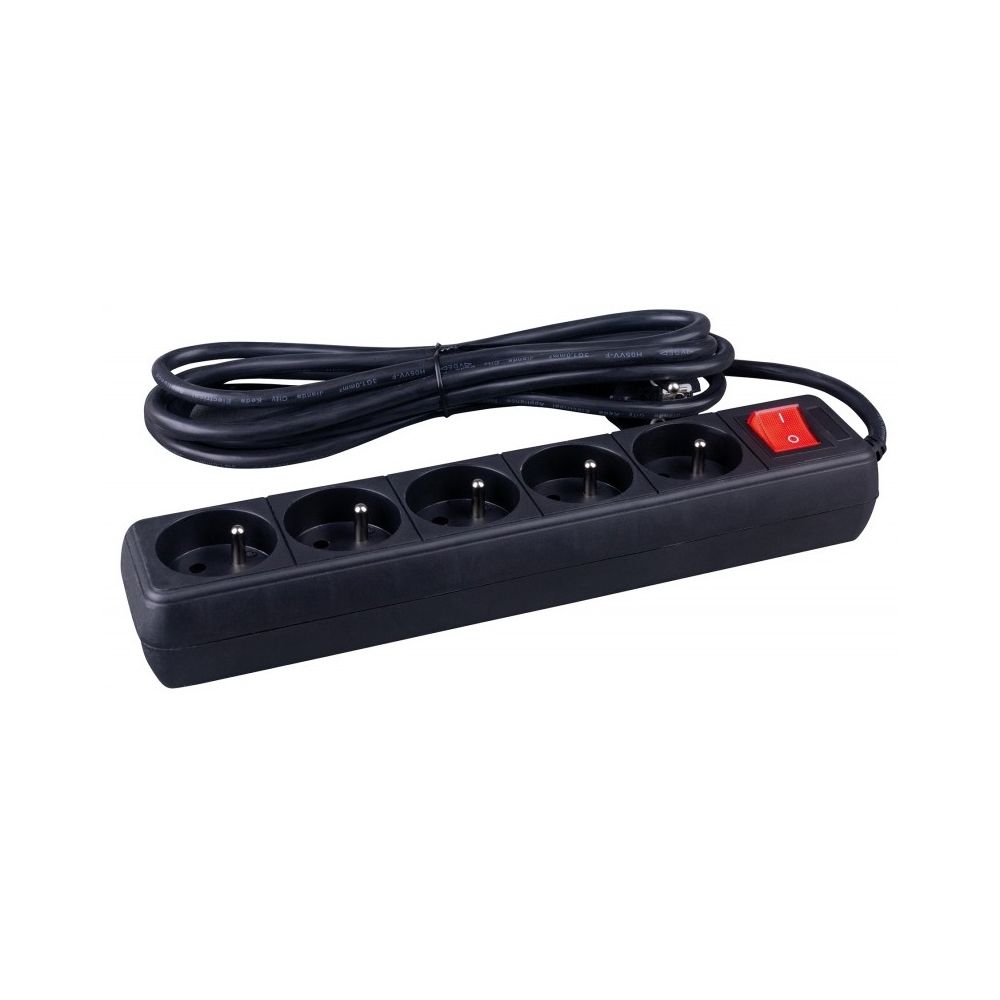 Разклонител OFFICE PRODUCTS, френски стандарт, защита за деца, 5 гнезда с ключ, 5 м, черен