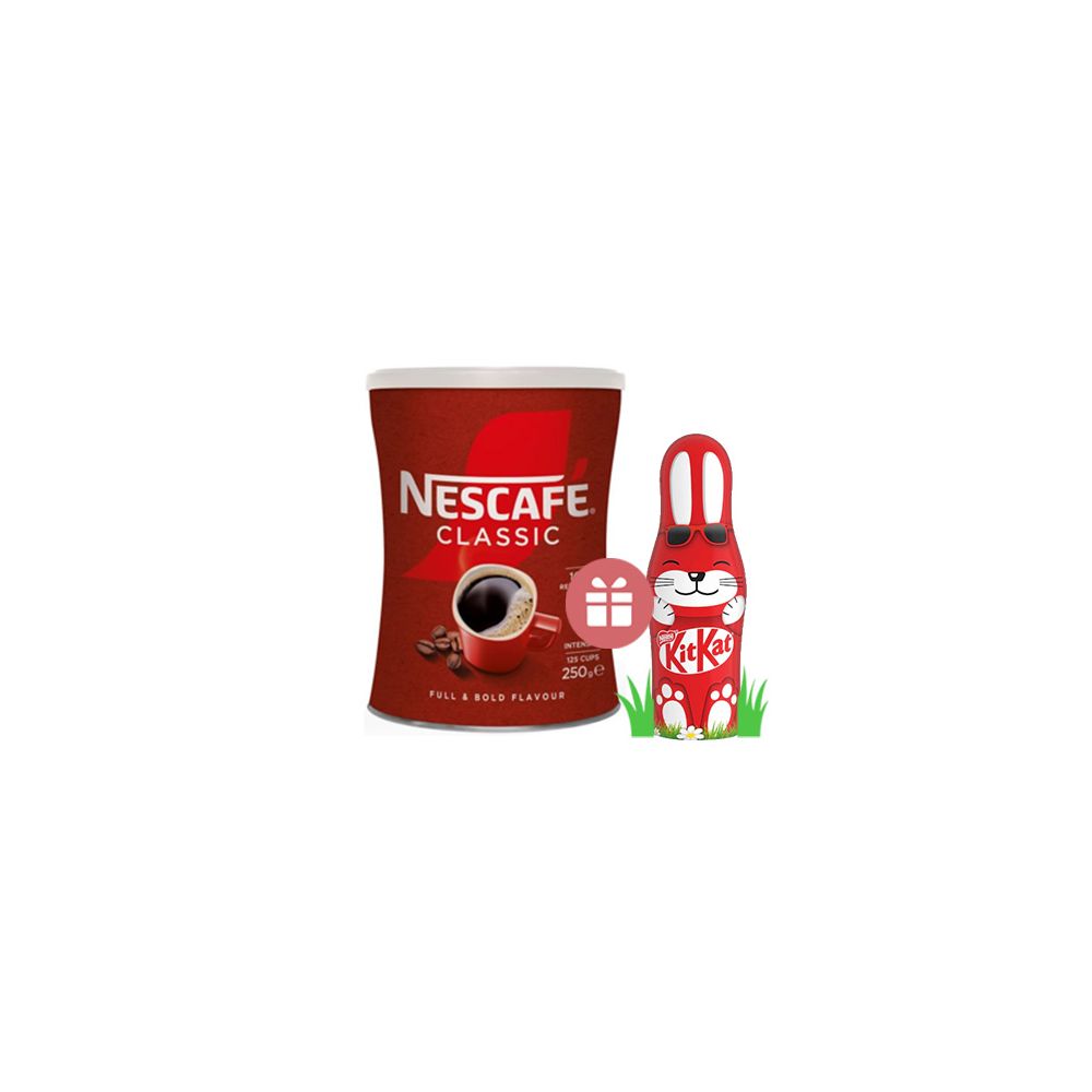 Разтворимо кафе Nescafe Classic, кутия 250 г + подарък шоколадово зайче Kit Kat