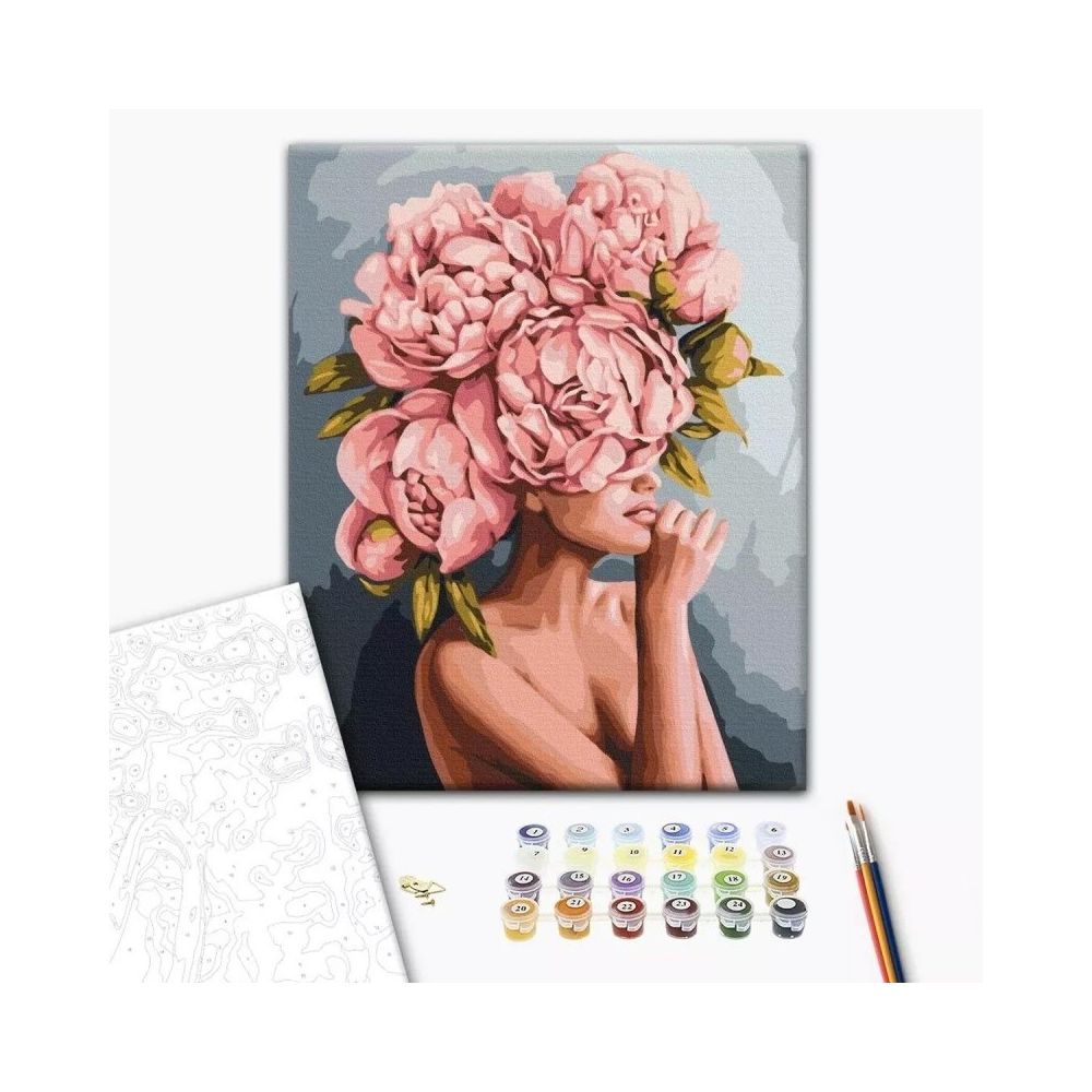Рисуване по номера BrushMe, с подрамка, A TOUCH OF PEONIES/Жена с божури, 40x50 см