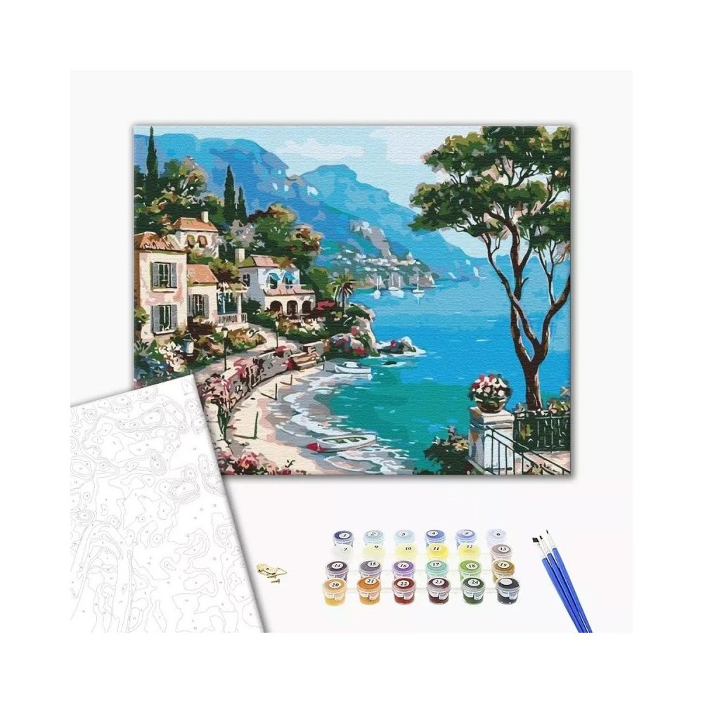 Рисуване по номера BrushMe, с подрамка, ITALIAN EMBANKMENT/Италиански плаж, 40x50 см