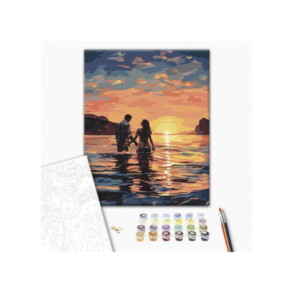 Рисуване по номера BrushMe, с подрамка, LOVERS AT DAWN/Двойка по залез, 40х50 см