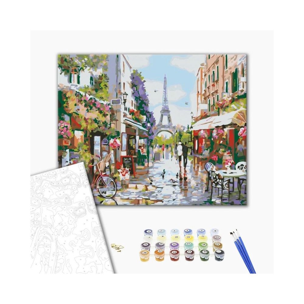 Рисуване по номера BrushMe, с подрамка, LUNCH IN PARIS/Парижка улица, 40x50 см