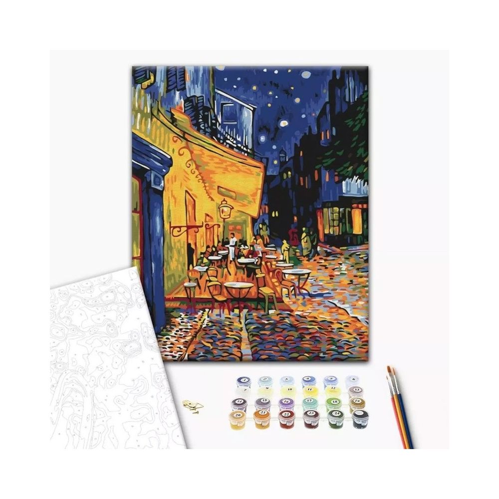 Рисуване по номера BrushMe, с подрамка, NIGHT CAFE IN ARLES/Нощно кафене, 40x50 см