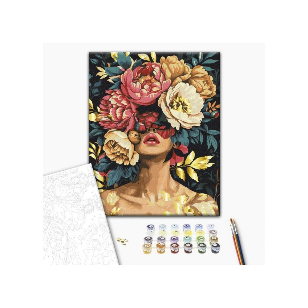 Рисуване по номера BrushMe, с подрамка, THE MAGIC OF PETALS/Жена с цветя, 40х50 см