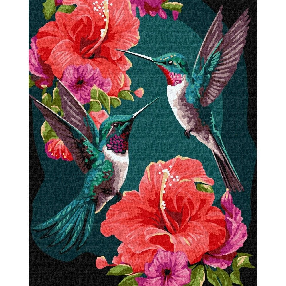 Рисуване по номера IDEYKA METALLIC, с подрамка, EMERALD HUMMINGBIRDS/Колибри, 40x50 см