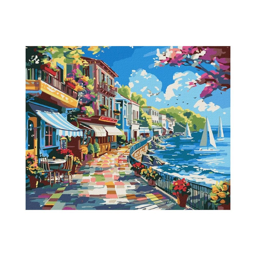 Рисуване по номера IDEYKA, с подрамка, A TOWN BY THE OCEAN/Град край океана, 40х50 см