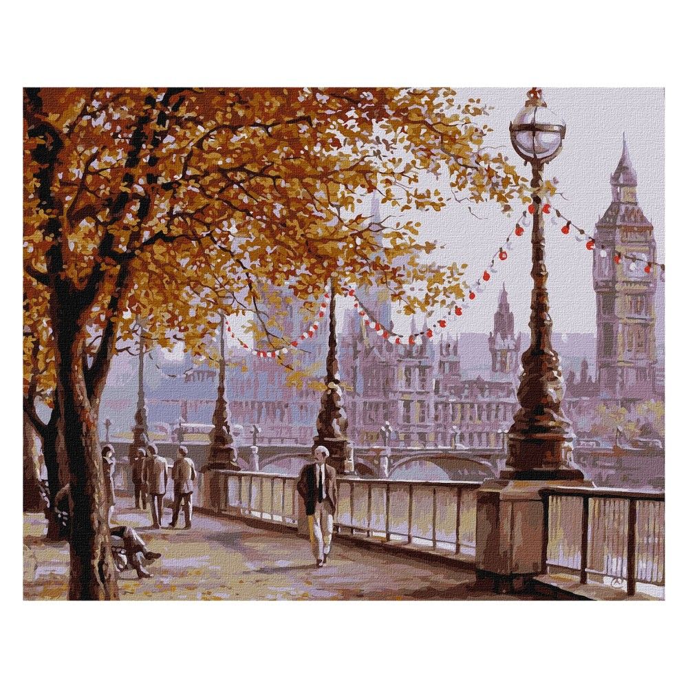 Рисуване по номера IDEYKA, с подрамка, AUTUMN LONDON/Есенен Лондон, 40х50 см