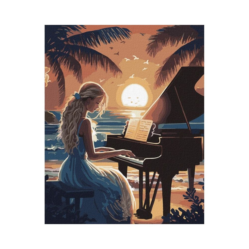 Рисуване по номера IDEYKA, с подрамка, HARMONY OF SOUNDS/Пианистка по залез, 40х50 см
