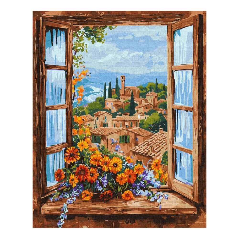 Рисуване по номера IDEYKA, с подрамка, MARVELLOUS LANDSCAPE/Гледка през прозорец, 40х50см