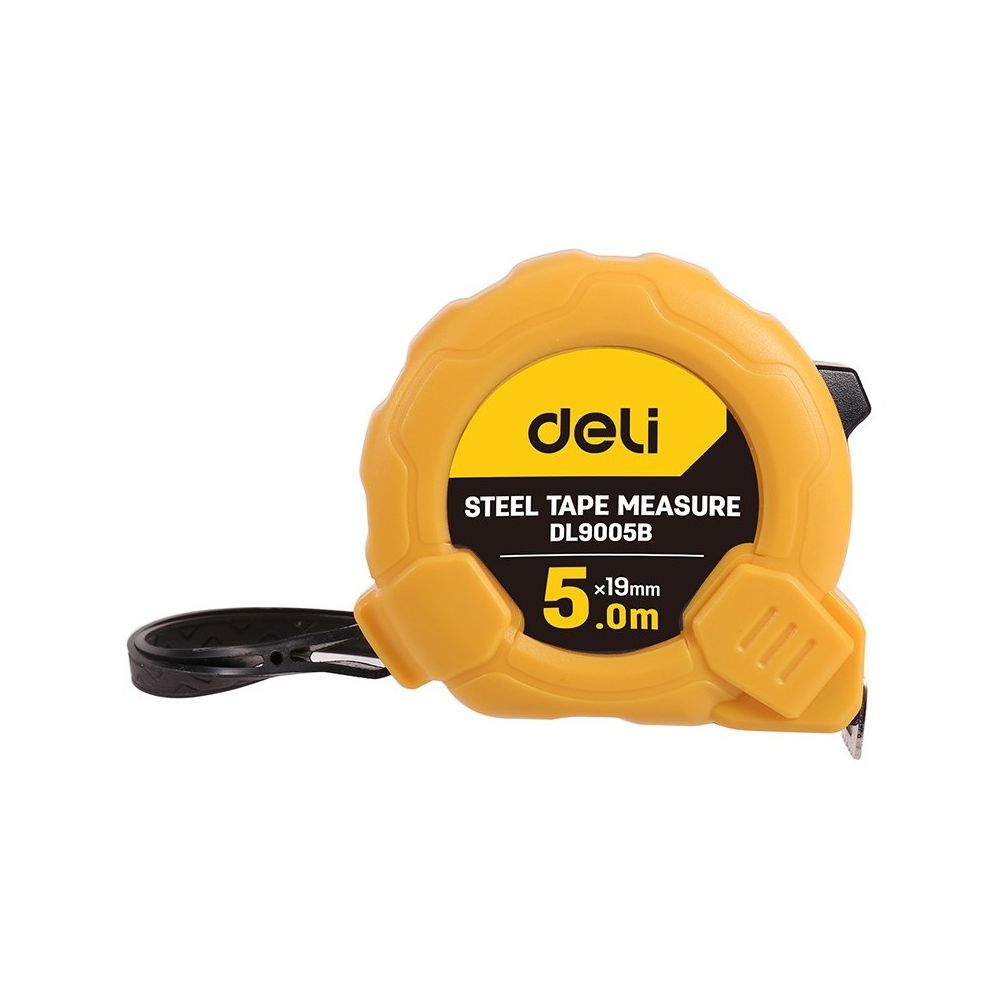 Ролетка Deli TOOLS EDL9005B, кръгла, 5 м х 19 мм, жълта